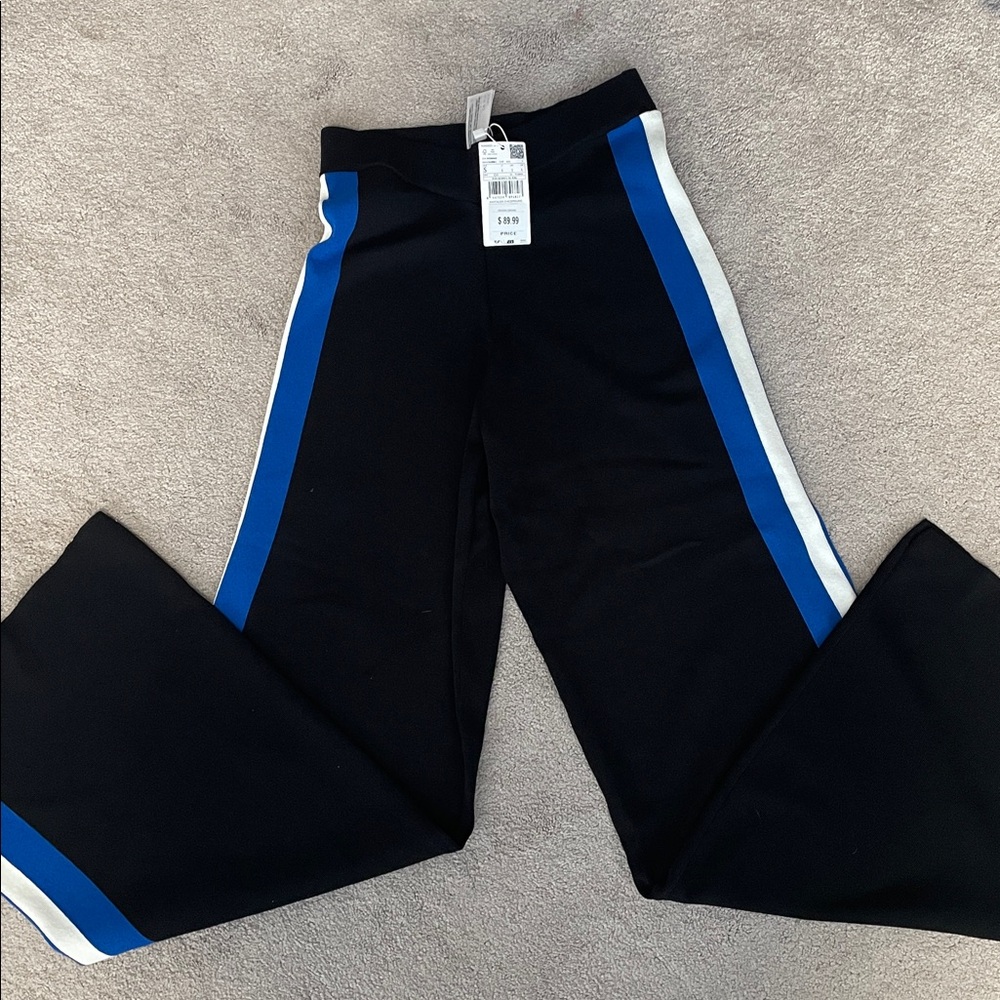 MANGO Black Pants with Blue and White Stripes